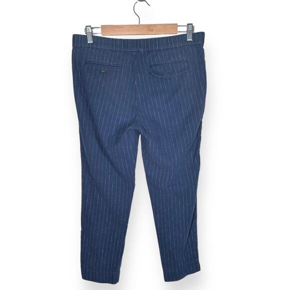 MADEWELL Wool Linen Blend Takaroo Pleated Cigarette Pants Sporty Pinstripe Blue - Picture 5 of 13